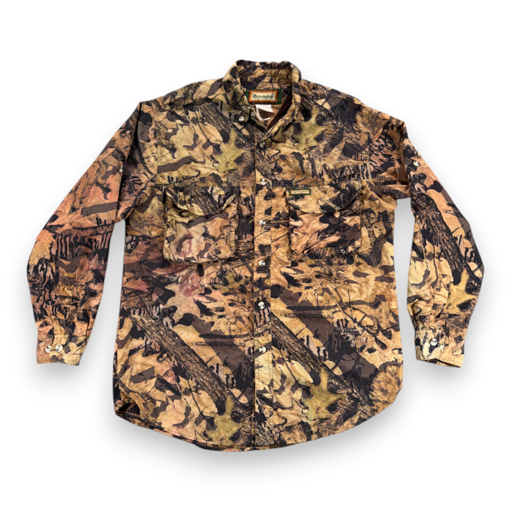 Vintage Remington Shirt Adult MEDIUM Brown Mossy Oak Forest Floor Camo 90s